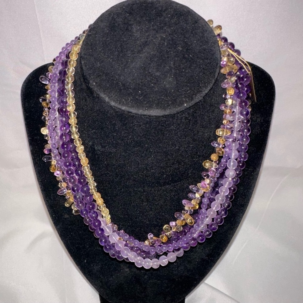 Beautiful National Geographic Multi Strand Amethyst Necklace NIB